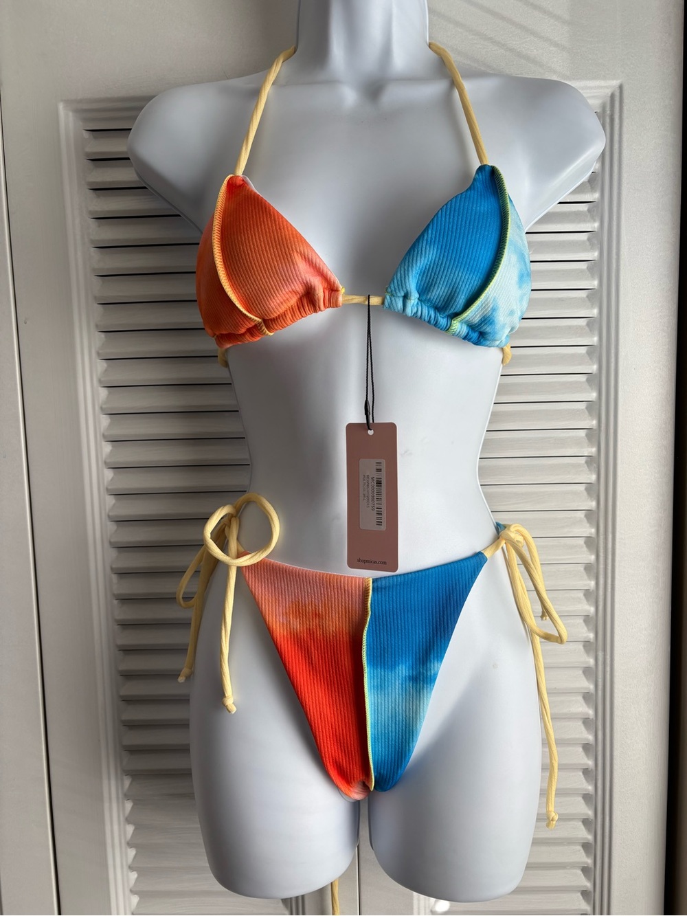 Tie-Dye Ribbed Triangle Bikini - Orange & Blue